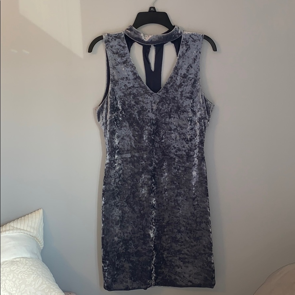 As U Wish Blue Gray Velvet Dress Large